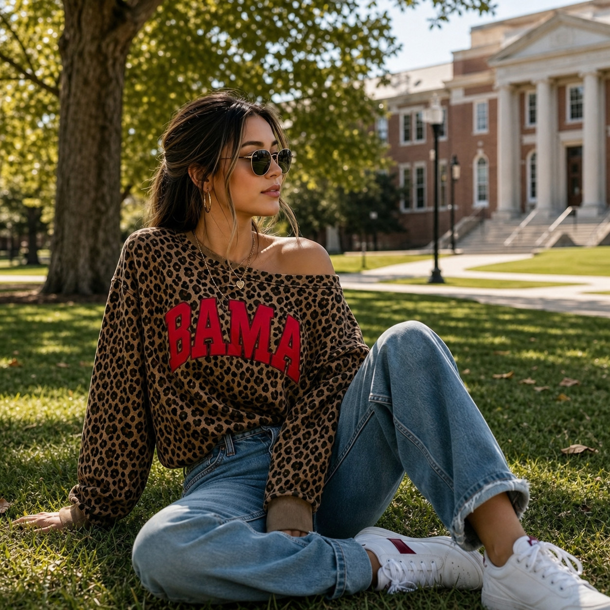 Custom Leopard Off-Shoulder Graphic Game Day Sweatshirt