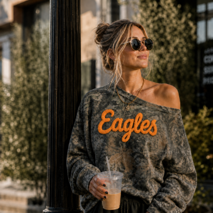 Custom Camo One-Shoulder Chenille Sweatshirt