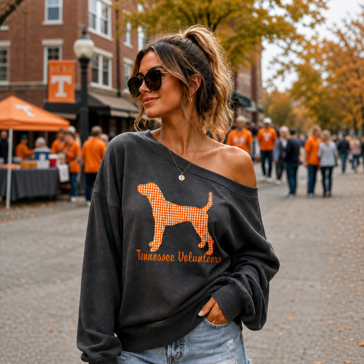 Personalized Mascot Applique One-Shoulder Sweatshirt, Game Day Spirit Pullover