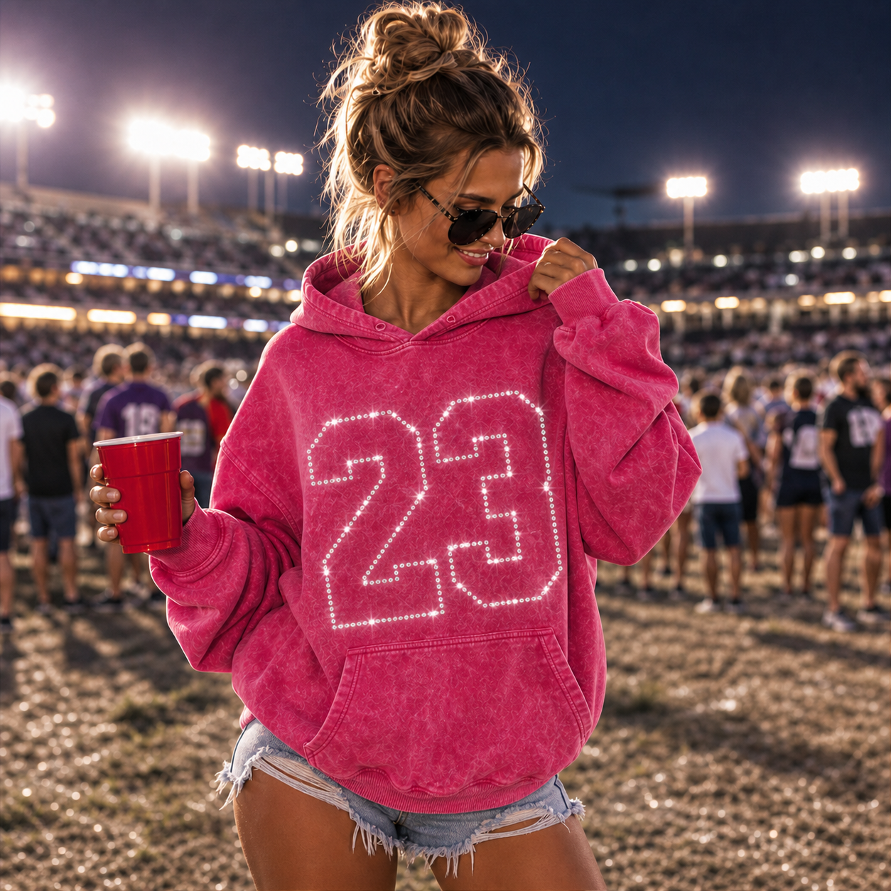 Custom Crystal Outline Number Washed Hoodie