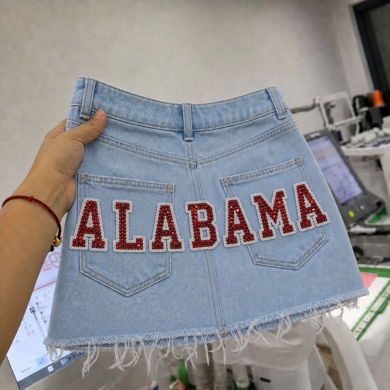 Custom Sequin Letter Denim Mini Skirt | Personalized Game Day Jean Skirt | Tailgate Outfit | Custom College Team Skort | Western Cowgirl Skirt