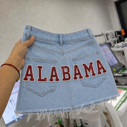 Custom Sequin Letter Denim Mini Skirt | Personalized Game Day Jean Skirt | Tailgate Outfit | Custom College Team Skort | Western Cowgirl Skirt