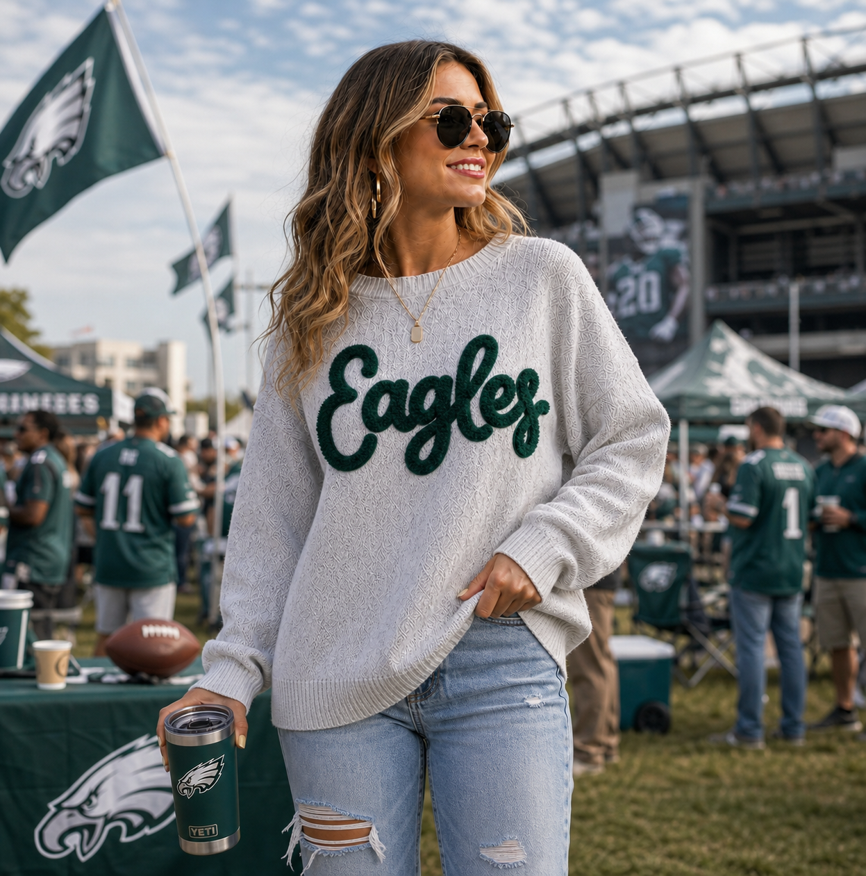 Custom Chenille Bow Back Game Day Sweater, Personalized Team Knit Top