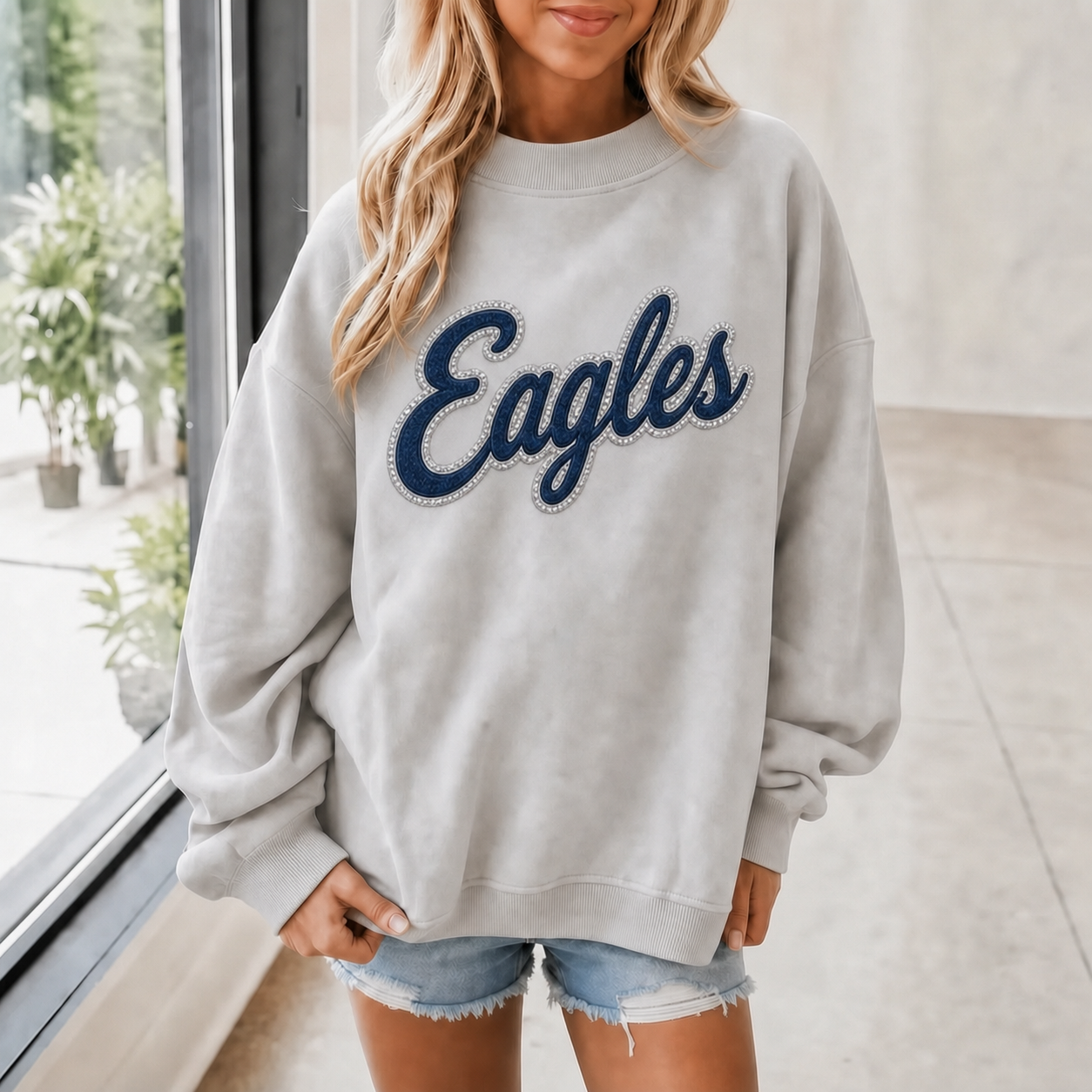 Custom Denim Applique Team Name Mockneck Sweatshirt