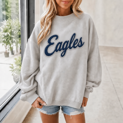 Custom Denim Applique Team Name Mockneck Sweatshirt