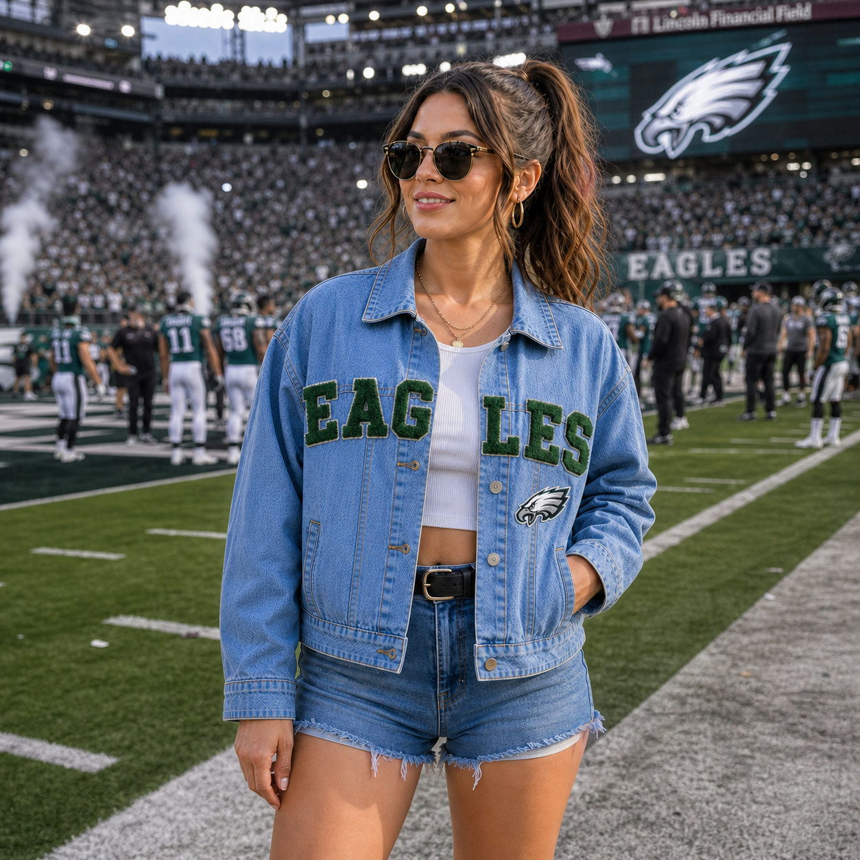 Custom Team Name Fuzzy Patch Denim Jacket, Personalized Game Day Jacket