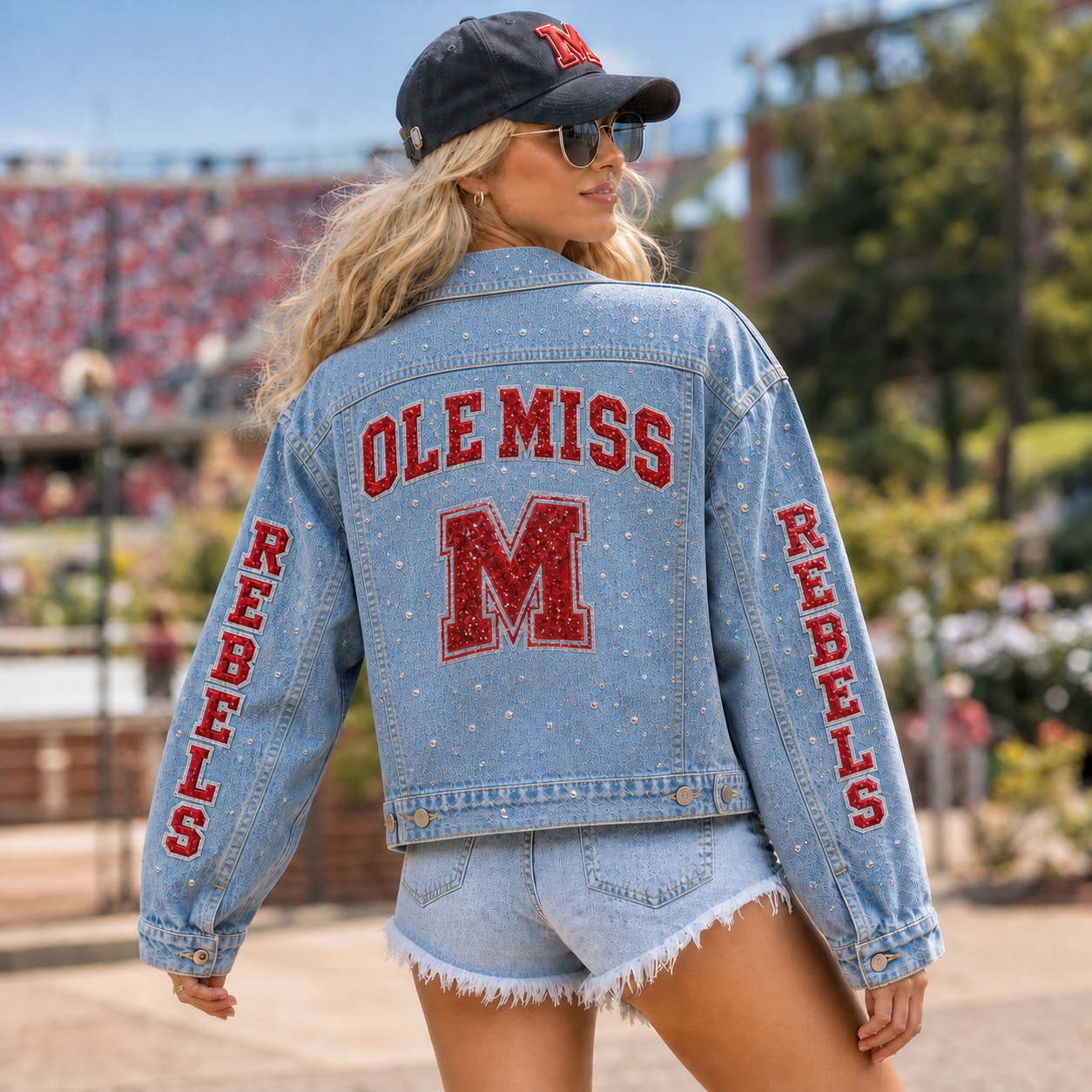 Custom Rhinestone & Glitter Denim Jacket, Personalized Text & Graphic Game Day Jacket