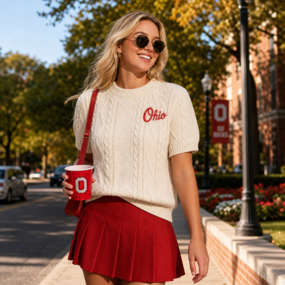 Custom Chenille Embroidered Knit Sweater, Personalized Mascot Short Sleeve Pullover, Game Day School Spirit Top