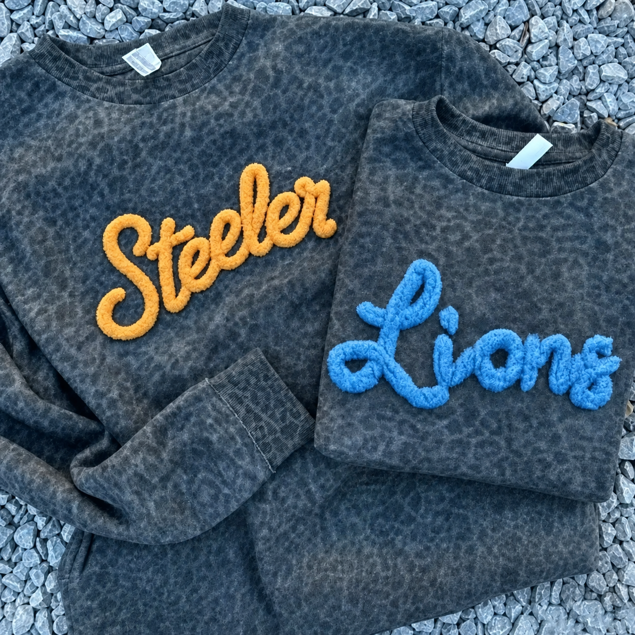 Custom Chenille YARN Team Name Sweatshirt Camo Sweatshirt Custom School Team Name Crewneck