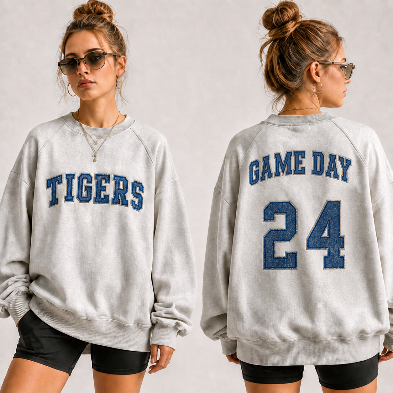 Custom Vintage Denim Applique Game Day Sweatshirt