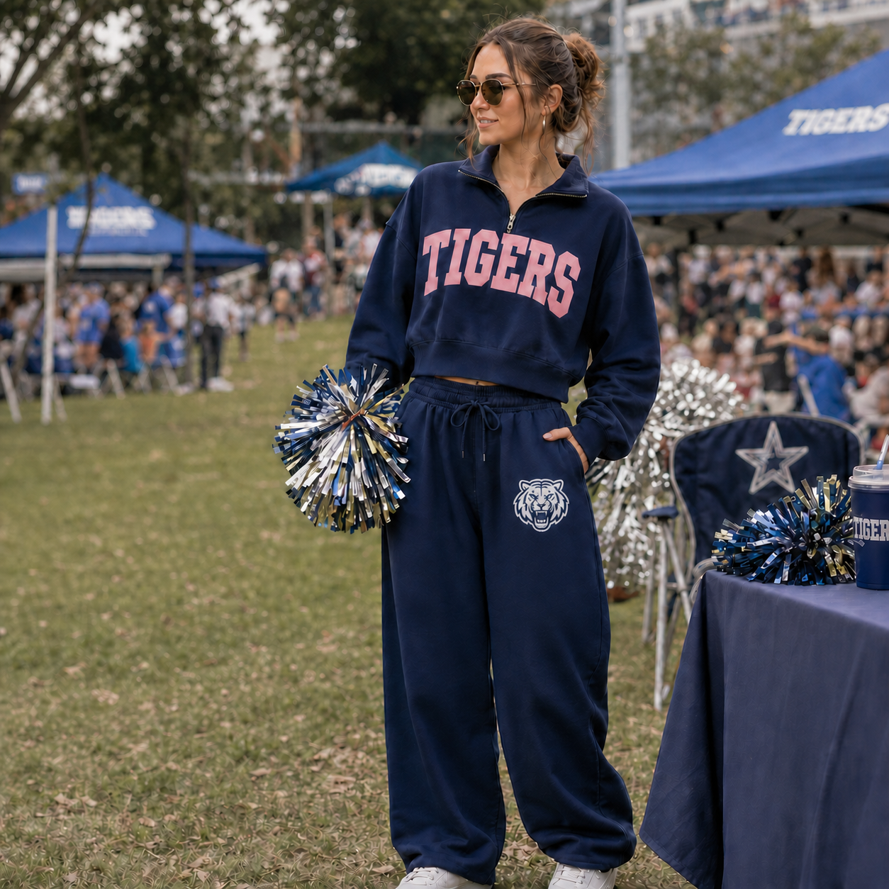 Custom Embroidered Team Name & Mascot Quarter Zip Sweatshirt & Wide-Leg Sweatpants Set