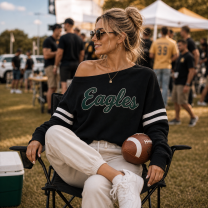 Personalized Vintage Off-Shoulder Sweatshirt, Custom Team Name Game Day Football Crewneck