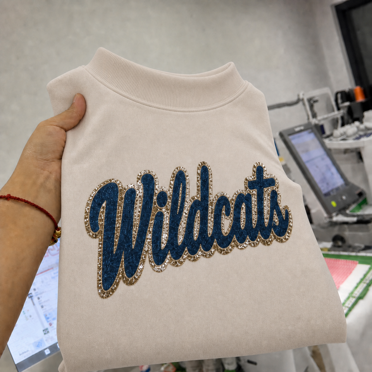 Custom Denim Applique Team Name Mockneck Sweatshirt
