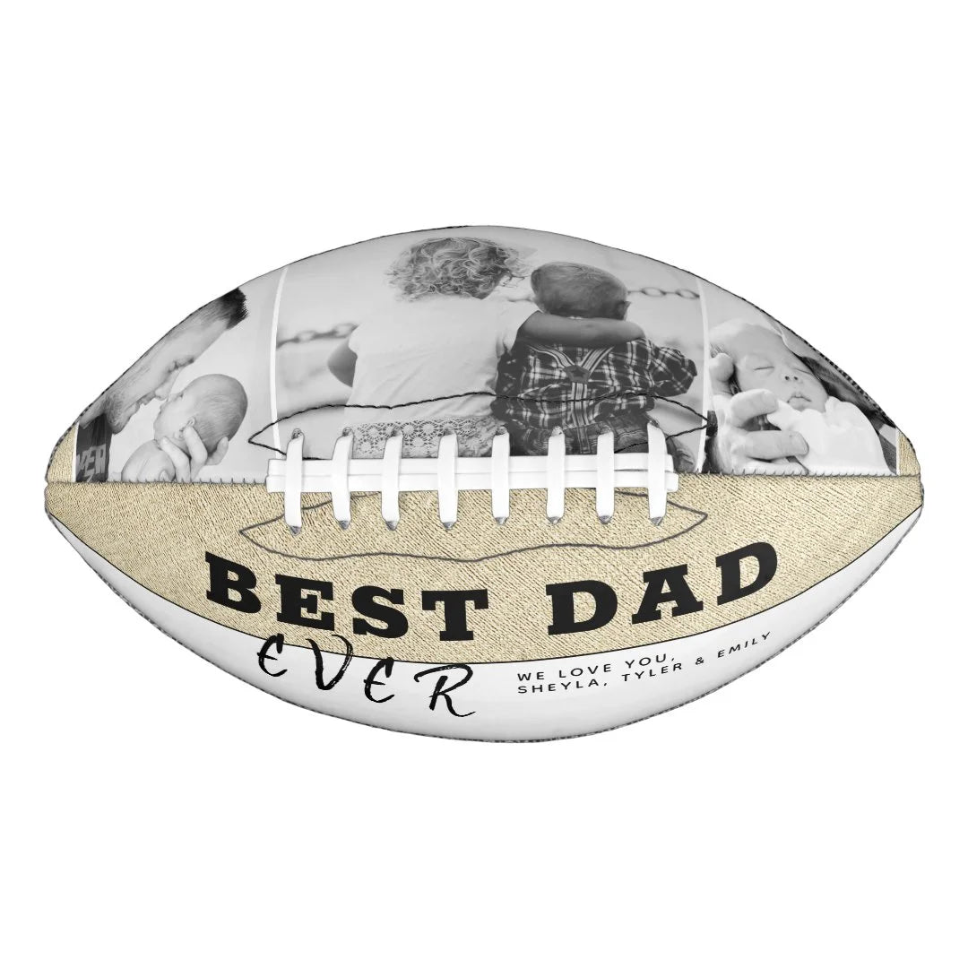 Rustic Best Dad Ever Father`s Day 3 Photo Collage Football