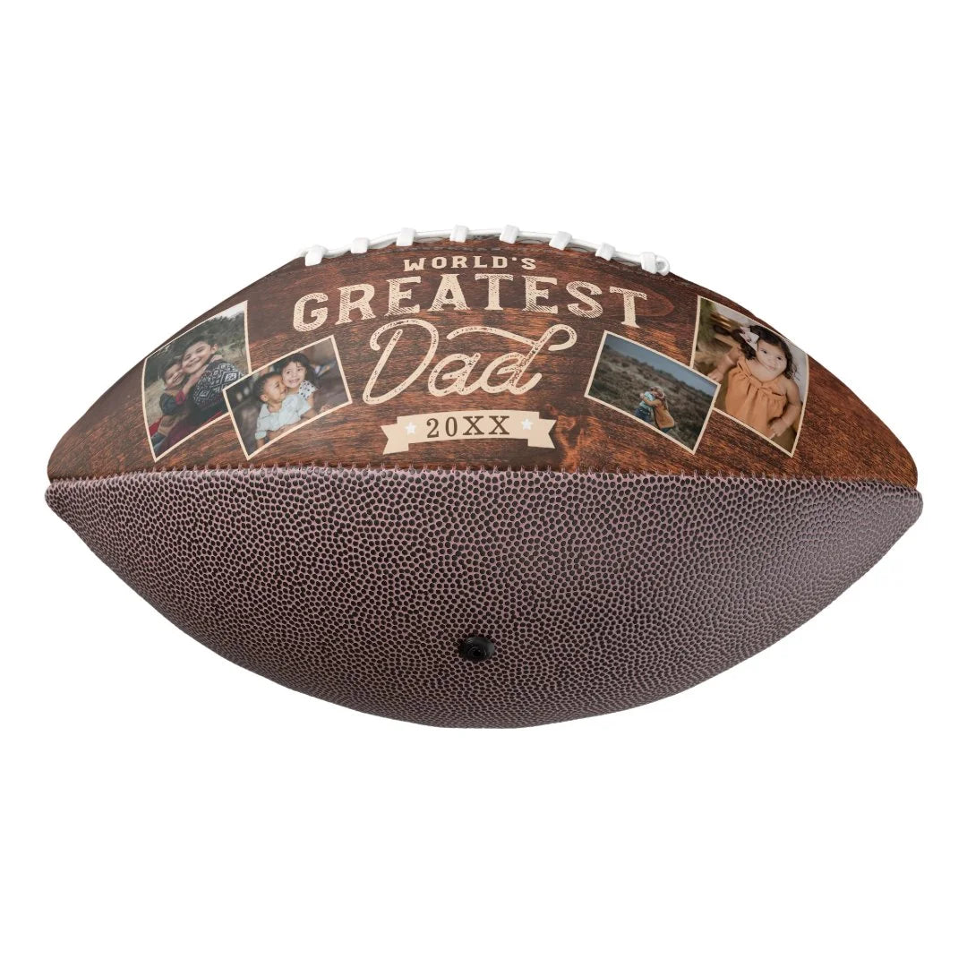 🔥Hot Sale🔥World's Greatest Dad Woodgrain Eight Photo Collage Football