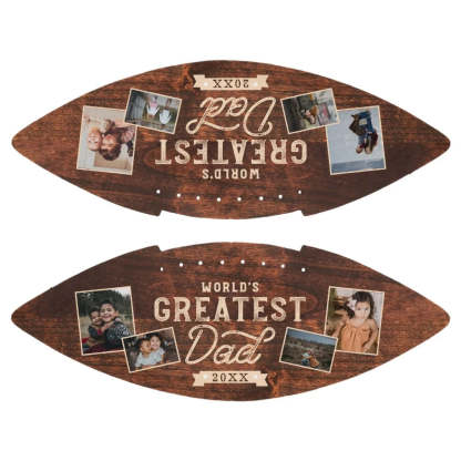🔥Hot Sale🔥World's Greatest Dad Woodgrain Eight Photo Collage Football