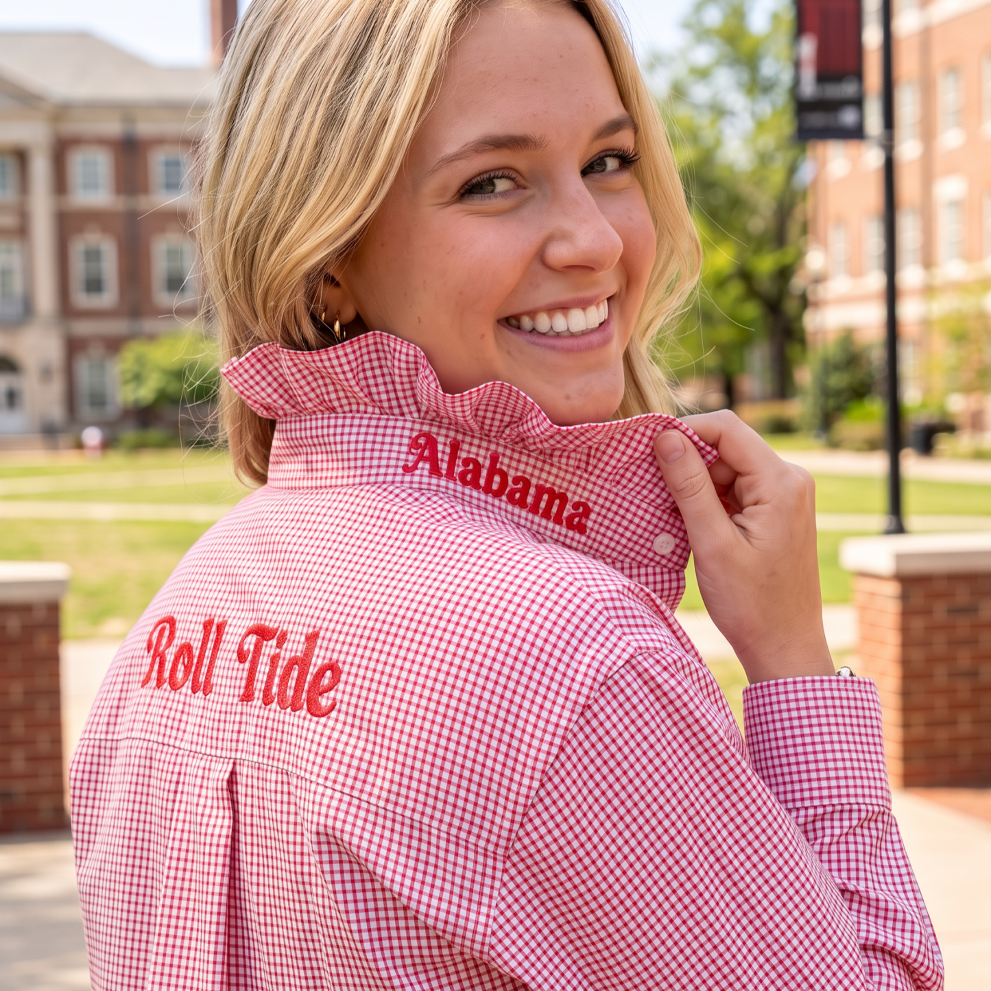 Custom Embroidered Ruffle Collar Team Top-Personalized Game Day Spirit Wear for Football Fans