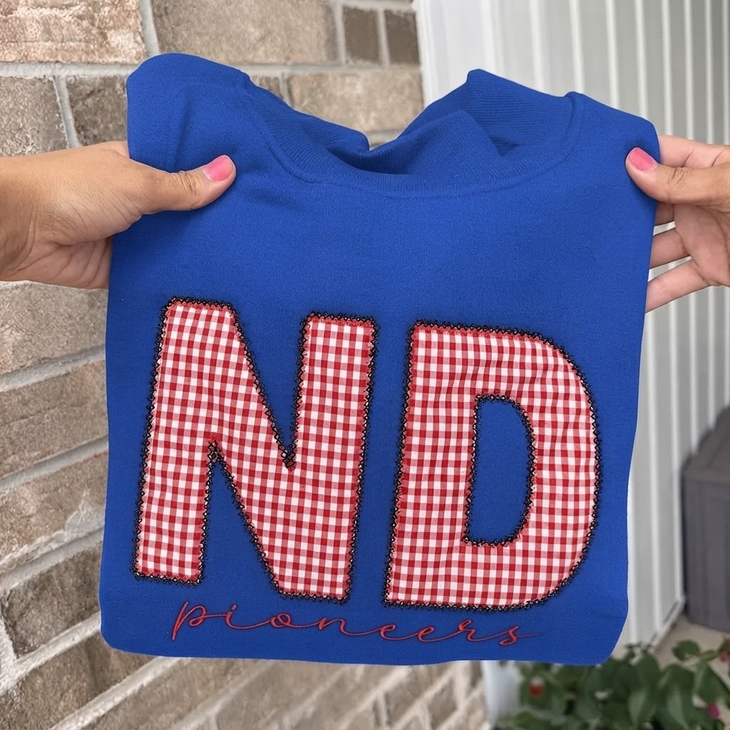 Custom Gingham Appliqué Sweatshirt Personalized Plaid Name Crewneck Cozy Embroidered Mock Neck Pullover