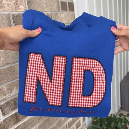 Custom Gingham Appliqué Sweatshirt Personalized Plaid Name Crewneck Cozy Embroidered Mock Neck Pullover
