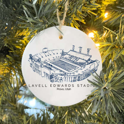 LaVell Edwards Stadium College Football Ceramic Christmas Ornament