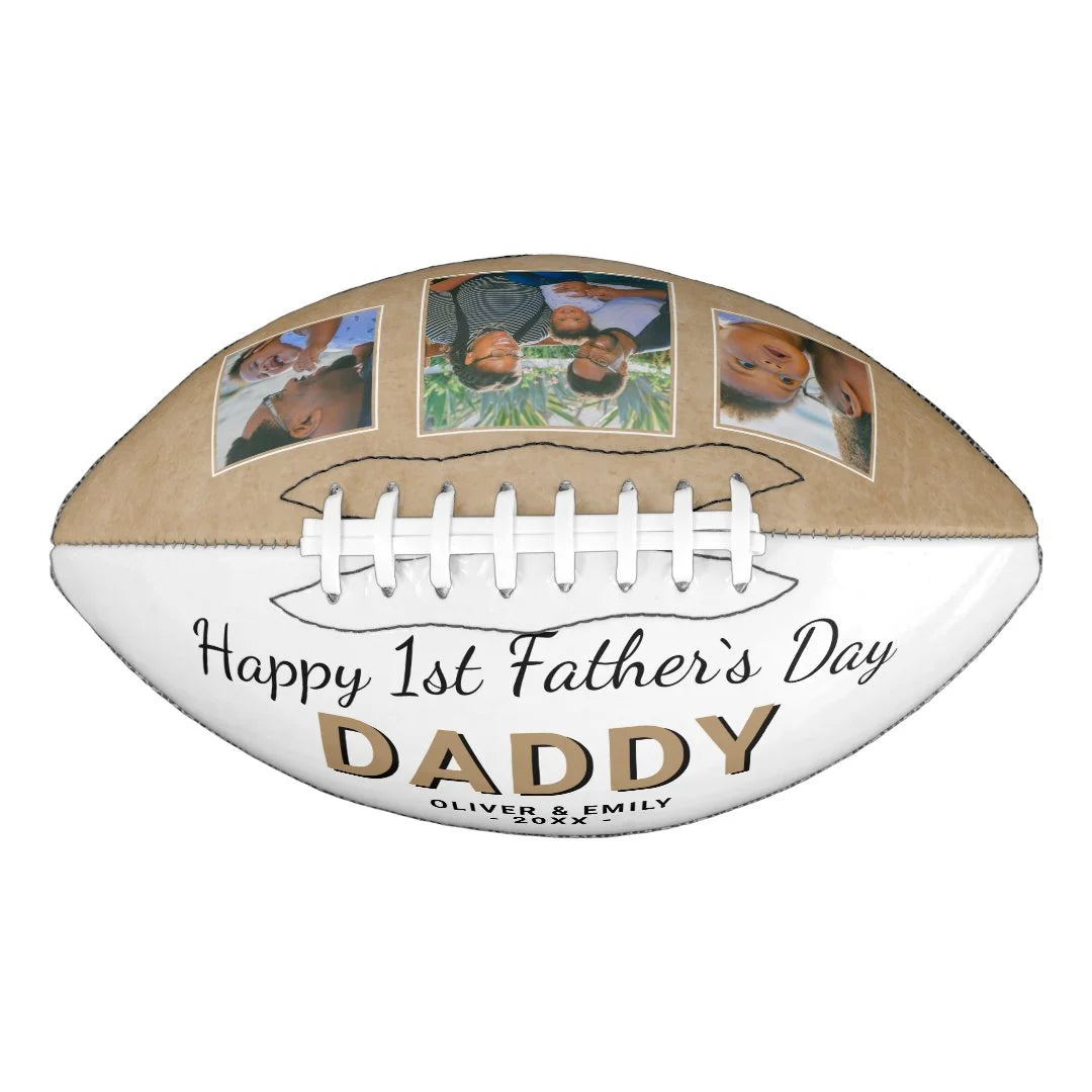 Happy 1st Father`s Day Daddy Keepsake 3 Photo Football