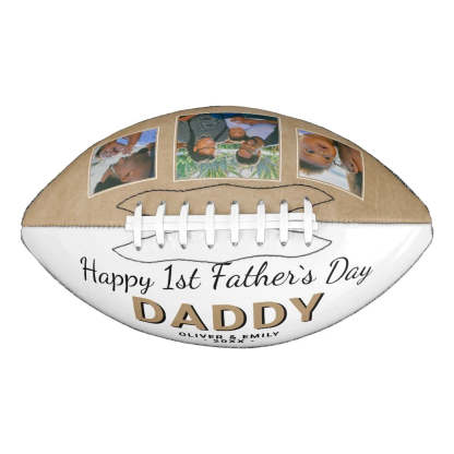 Happy 1st Father`s Day Daddy Keepsake 3 Photo Football