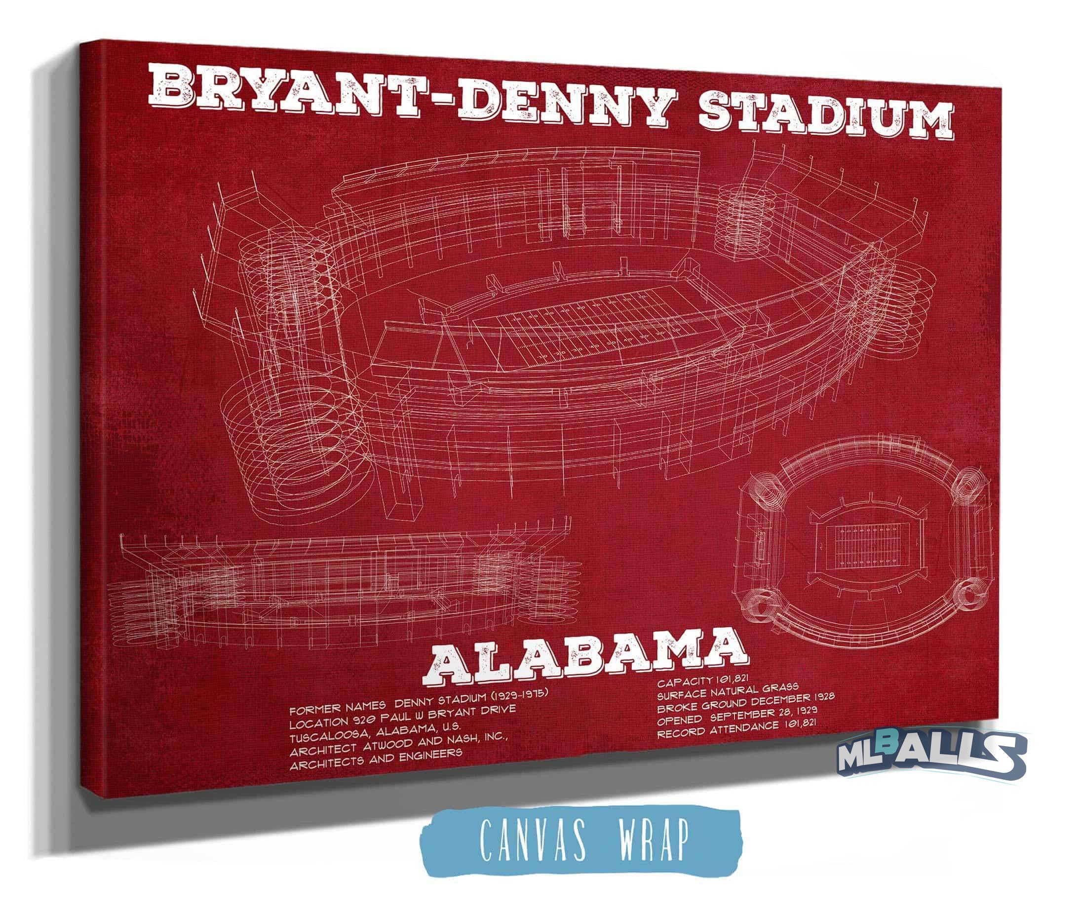 Alabama Crimson Tide Stadium Art - Bryant-Denny Stadium Vintage Seating Chart