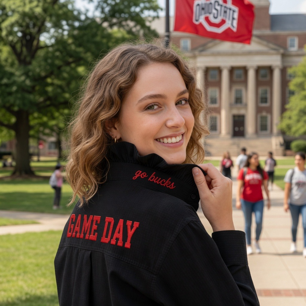 Custom Embroidered Ruffle Collar Team Top-Personalized Game Day Spirit Wear for Football Fans