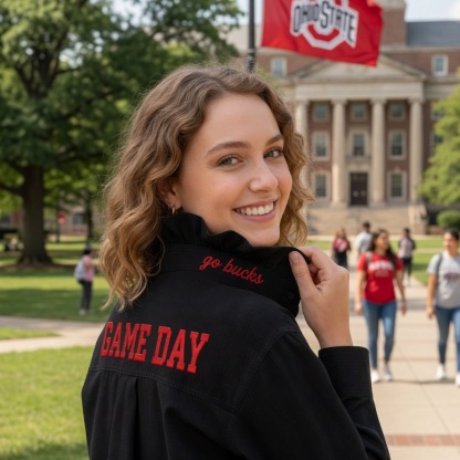 Custom Embroidered Ruffle Collar Team Top-Personalized Game Day Spirit Wear for Football Fans