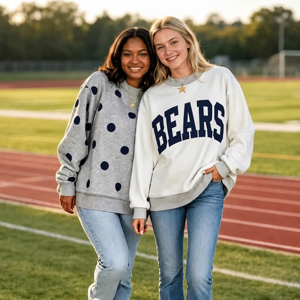 Custom Reversible Polka Dot Mockneck Pullover – College Team Game Day Style