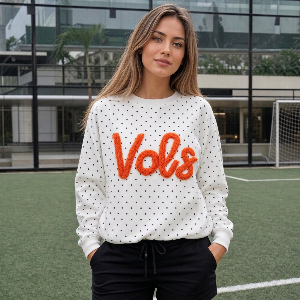 Custom College Chenille Letter Polka Dot Sweatshirt – Team Name Game Day Wear