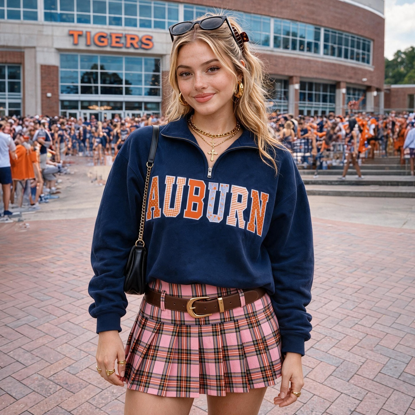 Patchwork Applique Embroidered Quarter Zip Sweatshirt-Custom Team & School Name, Game Day Pullover