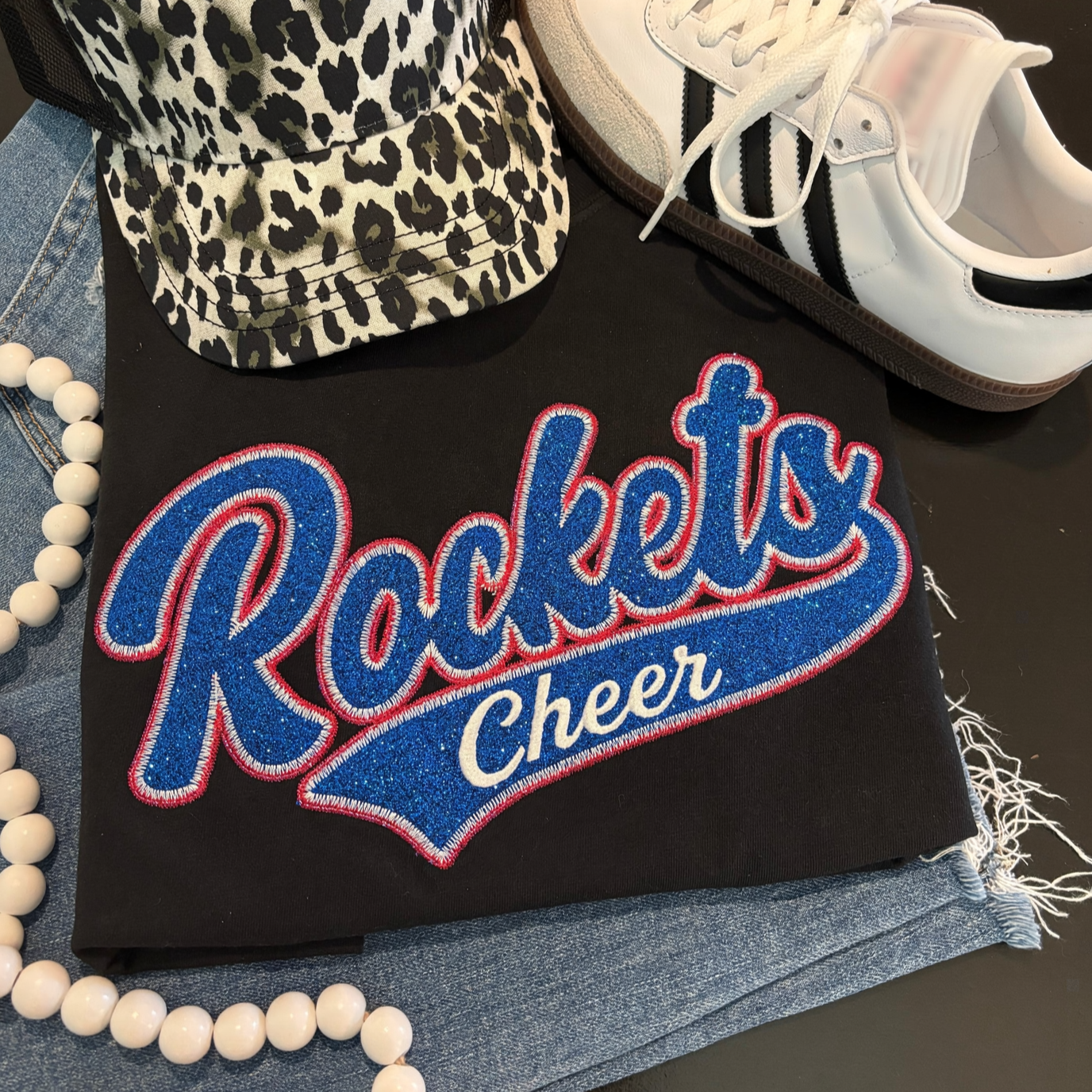 Custom Retro Varsity Glitter Embroidered Sweatshirt-Game Day Spirit Wear for Any Team