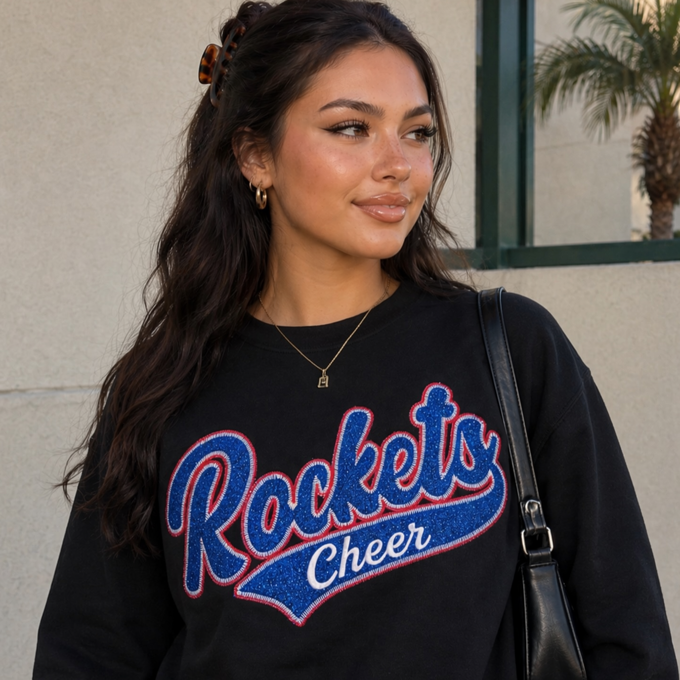 Custom Retro Varsity Glitter Embroidered Sweatshirt-Game Day Spirit Wear for Any Team