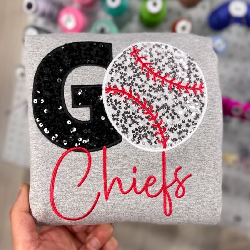 Sequined GO Baseball Softball Basketball Sweatshirt with Customed Embroidered Team Name