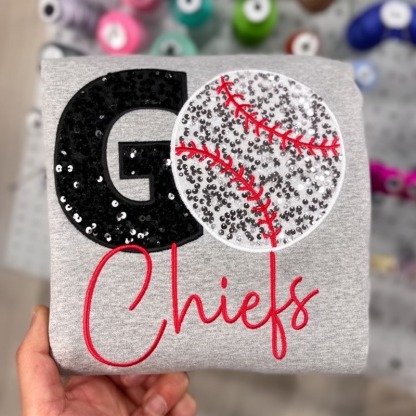 Sequined GO Baseball Softball Basketball Sweatshirt with Customed Embroidered Team Name