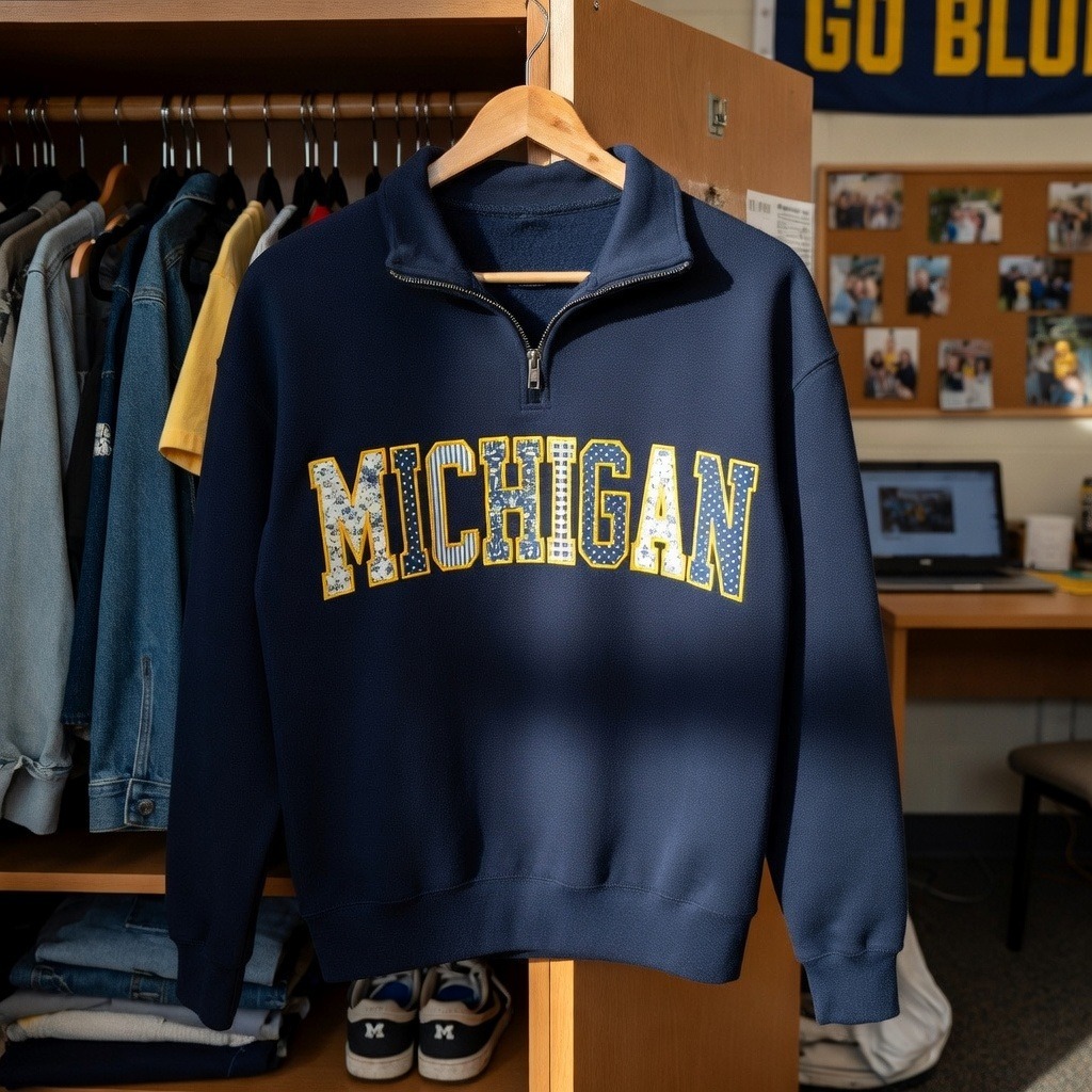 Patchwork Applique Embroidered Quarter Zip Sweatshirt-Custom Team & School Name, Game Day Pullover