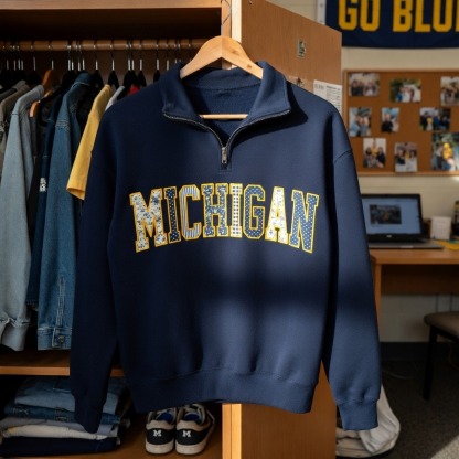 Patchwork Applique Embroidered Quarter Zip Sweatshirt-Custom Team & School Name, Game Day Pullover
