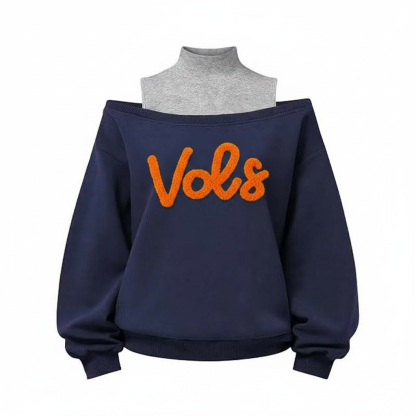 Custom Chenille Team Name Off Shoulder Mockneck Sweatshirt-Game Day Style