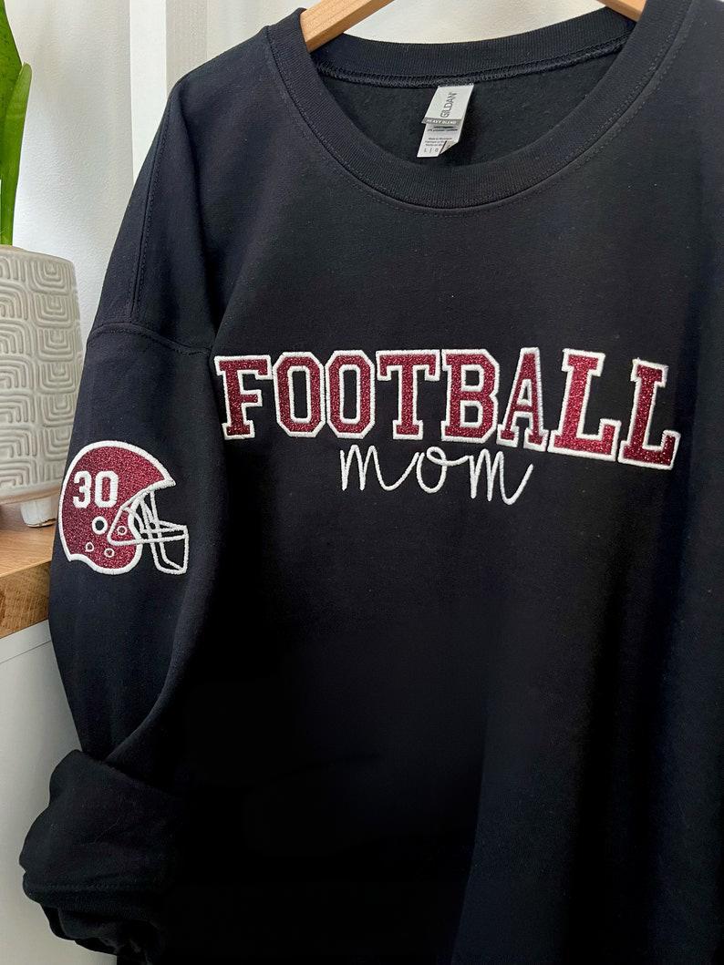 Custom Embroidered Football Mom Helmet Sweatshirt With Embroidery On Sleeves