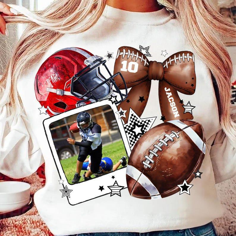 Custom Football Moment Sports T-Shirts With Photo, Name And Number