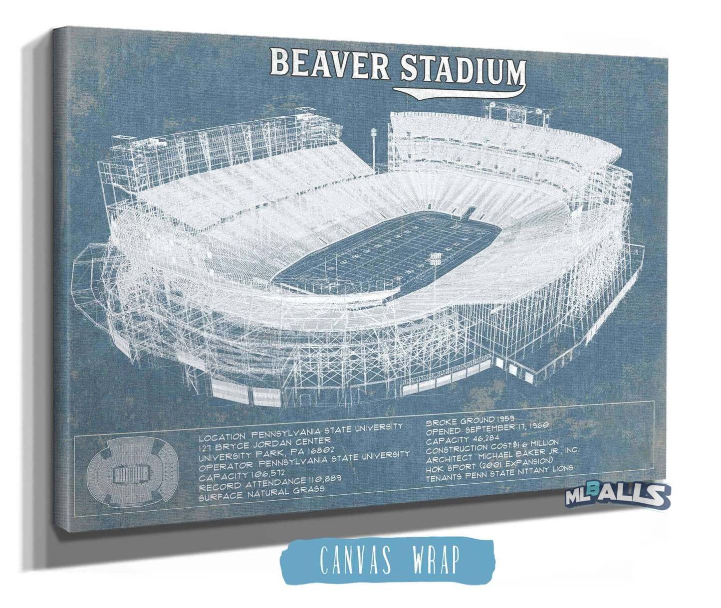 Beaver Stadium Vintage Blueprint Wall Art