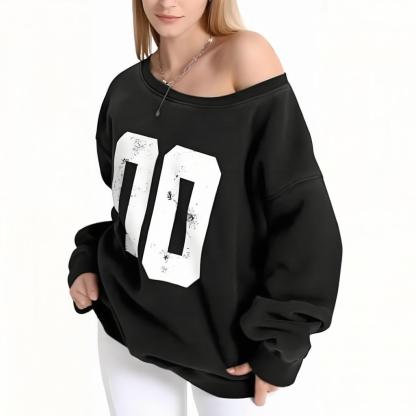 Women's Sports Number Off-The-Shoulder Pullover Sweatshirt