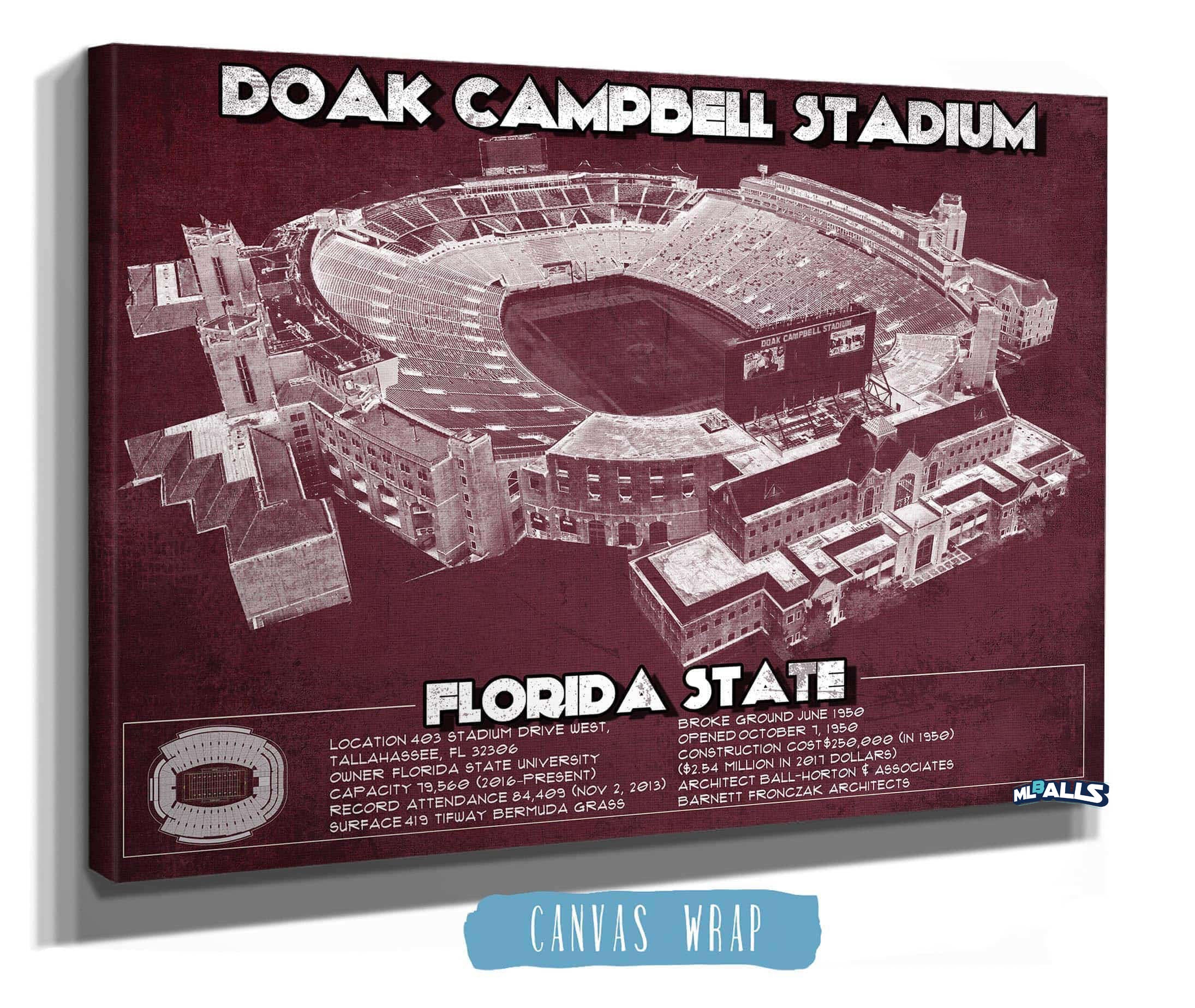 Doak Campbell Stadium Vintage FSU College Football Art Print