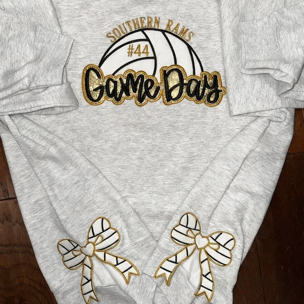 Personalized Volleyball Game Day Sweatshirt With Side Bows Volleyball Coquette Bows Sweatshirt