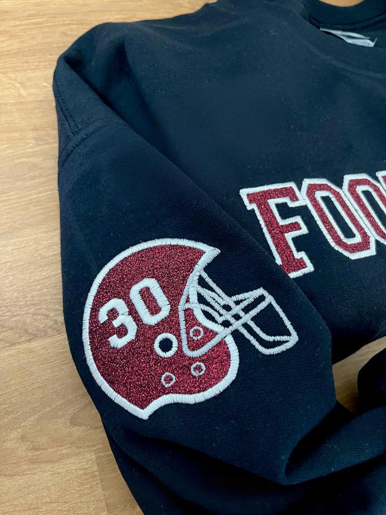 Custom Embroidered Football Mom Helmet Sweatshirt With Embroidery On Sleeves