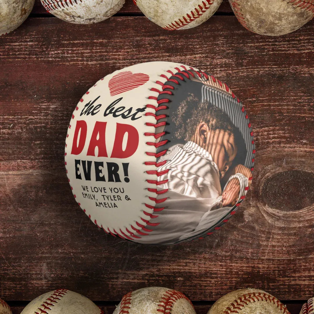 Best Dad Ever Red Heart Father`s Day 2 Photo Baseball