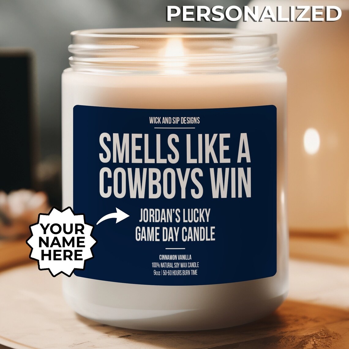 Personalized Smells Like A Cowboys Win Candle | Custom Dallas Cowboys 