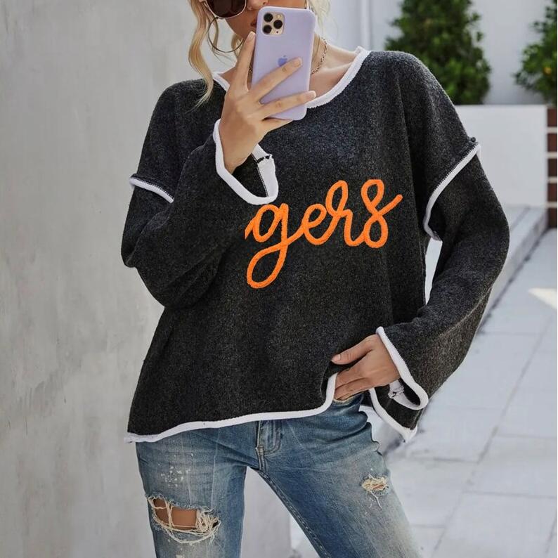 Custom-Made Plush Lettered Sweater By Our Team, Oversized Chenille Yarn Sports Sweater.