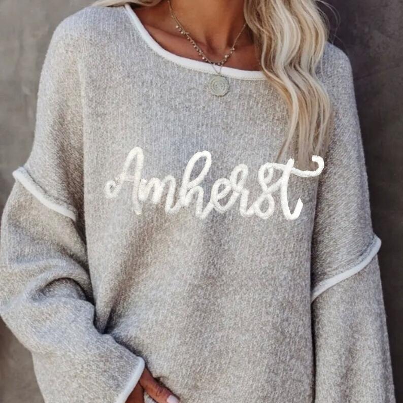 Custom-Made Plush Lettered Sweater By Our Team, Oversized Chenille Yarn Sports Sweater.